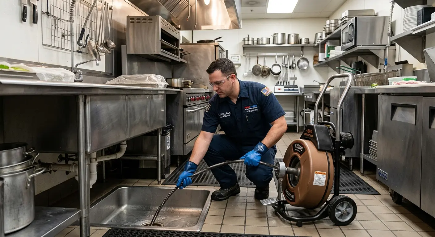 Commercial drain cleaning service in a restaurant kitchen in Eden Prairie